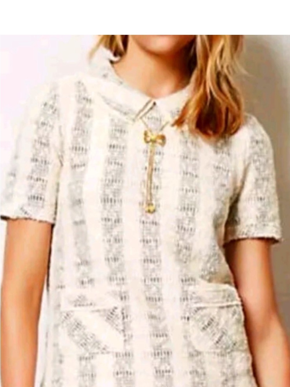 Anthropologie 9-HI5 S’CL Cadence Tweed Peter Pan Collar Top Blush Black Large